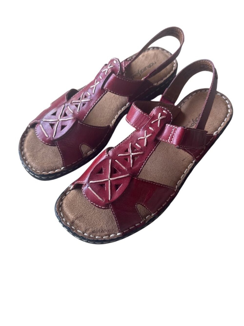 Natural Soul By Naturalizer Red Leather Slingback Sandals Womens 9M Comfort Boho